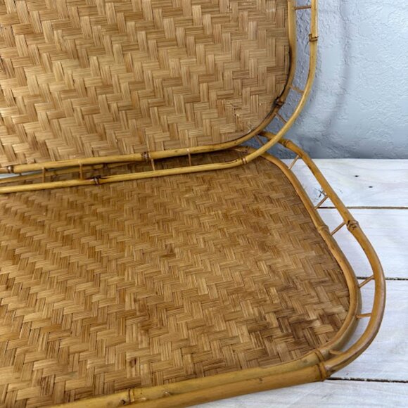 Matching Pair of Large Decorative Bamboo Trays 19in x 13 in - Picture 4 of 10
